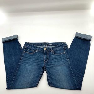 AMERICAN EAGLE AE STRETCH MEDIUM RISE LONG WOMEN JEANS SIZE 8 DENIM